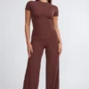 Nour Tall Mid Rise Wide Leg Trouser i Chocolate