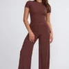 Nour Tall Mid Rise Wide Leg Trouser i Chocolate