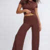 Nour Tall Mid Rise Wide Leg Trouser i Chocolate