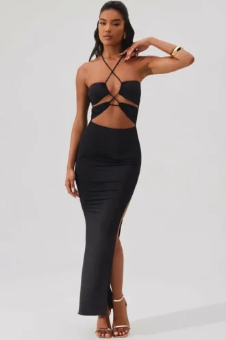 Oceane Cut Out Halter Neck Floor Length Maxikjoler i svart