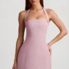 Odessa Pinstripe Halterneck Structured A-Line Minikjoler i Mauve