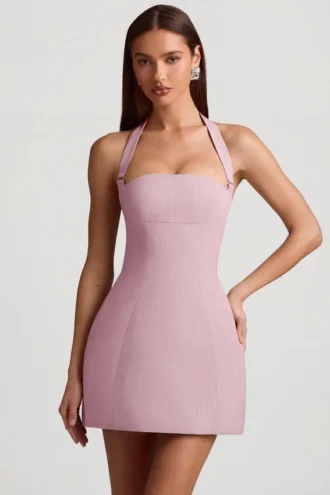 Odessa Pinstripe Halterneck Structured A-Line Minikjoler i Mauve