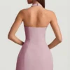 Odessa Pinstripe Halterneck Structured A-Line Minikjoler i Mauve