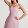 Odessa Pinstripe Halterneck Structured A-Line Minikjoler i Mauve