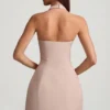 Odessa Pinstripe Halterneck Structured A-Line Minikjoler i Mushroom