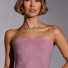 Odetta pyntet, stroppeløs crop-top i lyserosa