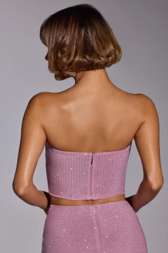 Odetta pyntet, stroppeløs crop-top i lyserosa