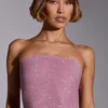 Odetta pyntet, stroppeløs crop-top i lyserosa