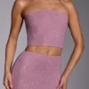 Odetta pyntet, stroppeløs crop-top i lyserosa