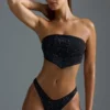 Oh Polly Badetøy: HOTFIX Edition Embellished Scarf Bandeau Bikini Top i svart