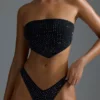 Oh Polly Badetøy: HOTFIX Edition Embellished Scarf Bandeau Bikini Top i svart