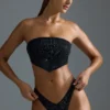 Oh Polly Badetøy: HOTFIX Edition Embellished Scarf Bandeau Bikini Top i svart