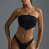 Oh Polly Badetøy: HOTFIX Edition Embellished Scarf Bandeau Bikini Top i svart