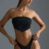 Oh Polly Badetøy: HOTFIX Edition Embellished Scarf Bandeau Bikini Top i svart