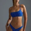 Oh Polly Badetøy: HOTFIX Edition pyntet bandeau-bikinitopp med én skulder i kongeblå