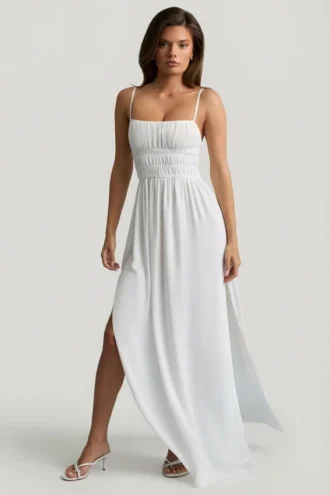 Olyssia Shirred Camisole Maxikjoler i hvitt