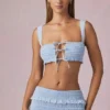 Ottilie Ruffle Tie-Front Crop Top i Powder Blue