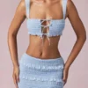 Ottilie Ruffle Tie-Front Crop Top i Powder Blue