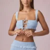 Ottilie Ruffle Tie-Front Crop Top i Powder Blue