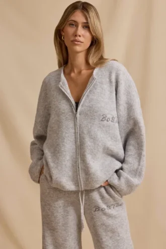 Oversized cardigan med glidelås i ismarmorert
