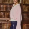 Oversized genser i bomullsjersey med V-hals i pudderrosa