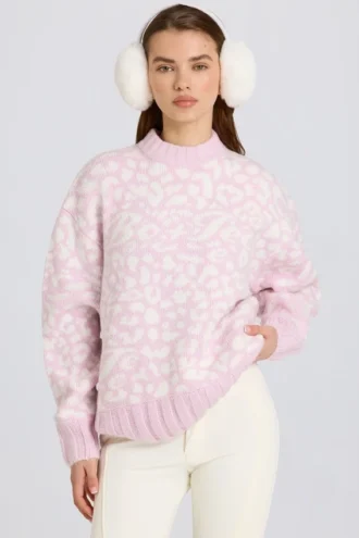 Oversized genser i rosa med jacquardmønster