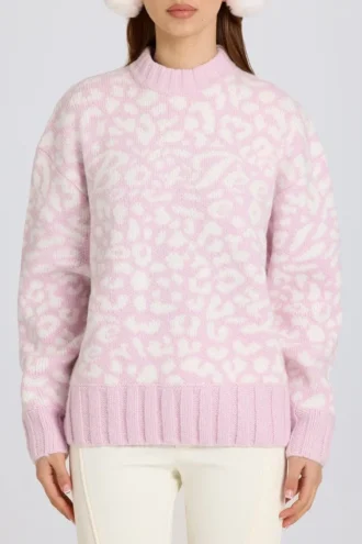 Oversized genser i rosa med jacquardmønster