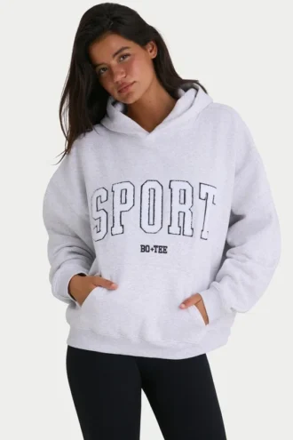Oversized hettegenser i myk bomullsfleece i marlgrå