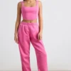 Oversized joggebukse i børstet jersey i hot pink