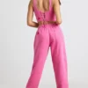 Oversized joggebukse i børstet jersey i hot pink