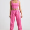 Oversized joggebukse i børstet jersey i hot pink