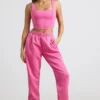 Oversized joggebukse i børstet jersey i hot pink