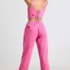 Oversized joggebukse i børstet jersey i hot pink