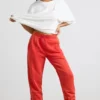 Oversized joggebukse i børstet jersey i rødt