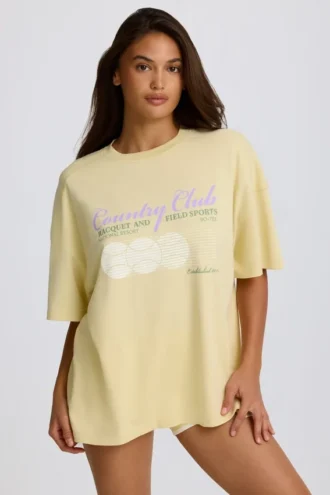 Oversized T-skjorte med grafisk trykk i sitron