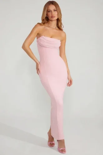 Palermo pyntet bandeau-maxikjole med cowl-hals i blush