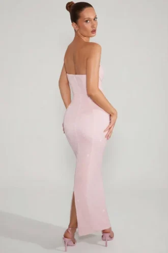 Palermo pyntet bandeau-maxikjole med cowl-hals i blush
