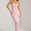 Palermo pyntet bandeau-maxikjole med cowl-hals i blush