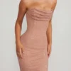 Palermo pyntet bandeau-maxikjole med krage i beige