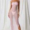 Papeete Ruched Bandeau Midi-kjole i myk rosa