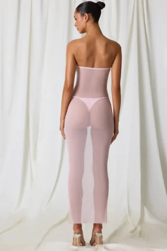 Papeete Ruched Bandeau Midi-kjole i myk rosa