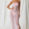 Papeete Ruched Bandeau Midi-kjole i myk rosa