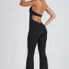 Pema Modal Lace-Trim Cut-Out Flared Jumpsuit i svart