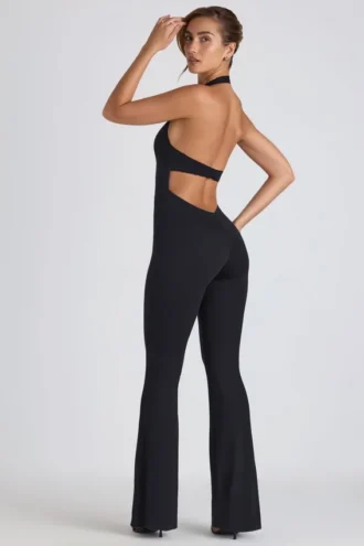 Pema Modal Lace-Trim Cut-Out Flared Jumpsuit i svart