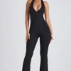 Pema Modal Lace-Trim Cut-Out Flared Jumpsuit i svart