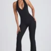 Pema Modal Lace-Trim Cut-Out Flared Jumpsuit i svart