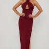 Penelope halterneck-korsettkjole med snøring i bærrød