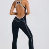 Petite Soft Active jumpsuit med åpen rygg i svart
