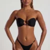 Praslin bandeau-bikinitopp med perler i svart