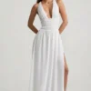 Pryana Plunge Cross-Back Maxi-kjole i hvitt